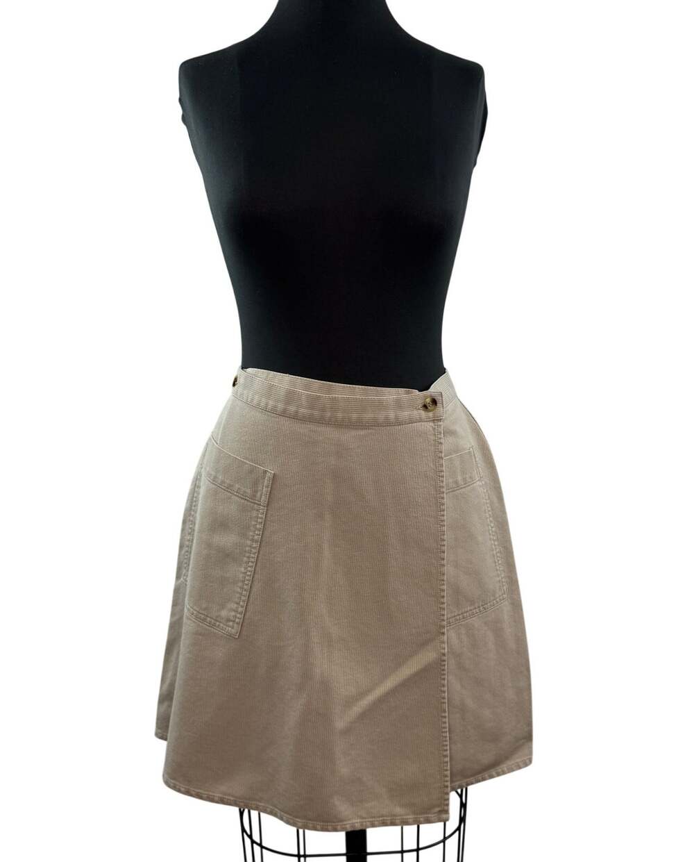 VINTAGE Y2k 90's Eddie Bauer Beige A-Line Skirt Corduroy Pockets Wrap Around 6